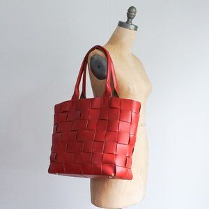Skagen Red Woven leather Tote Bag